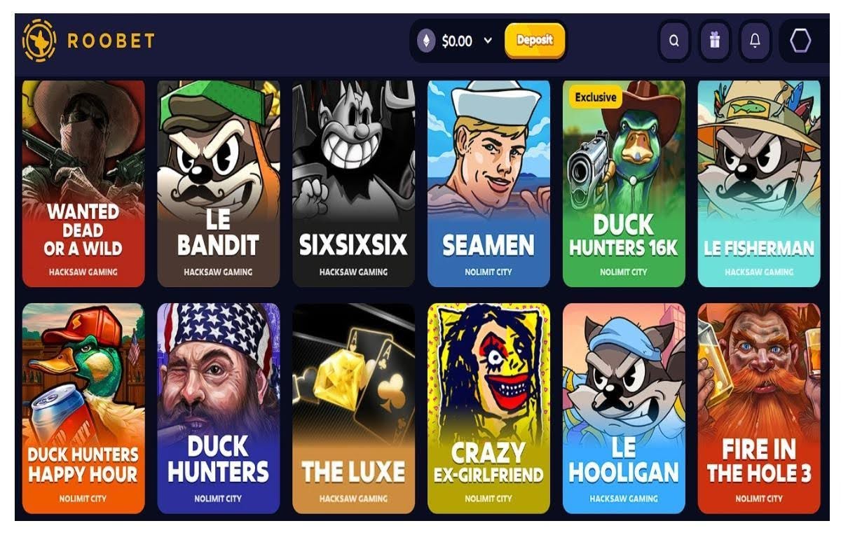 A screenshot of Roobet’s slots page